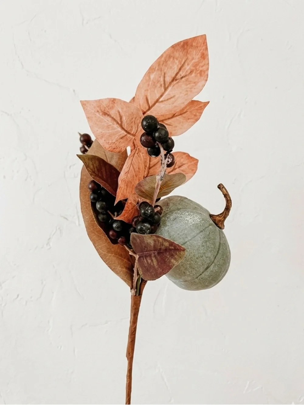 Hobby Lobby Orange Faux Leaves Fall Pumpkin & Black Berry Stem